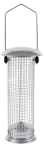 Small Garden Bird Hanging Nut ?Peanut Feeder - Powder Coated Iron - Silver - 22 cm