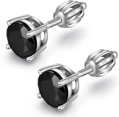 Black Diamond Earrings Black Stud Earrings Screw Back Black Studs for Men Black Men Earrings CZ Diamond Earrings Black Studs Men Silver Stud Earrings Cubic Zirconia Stud Earrings Screw Back 5MM