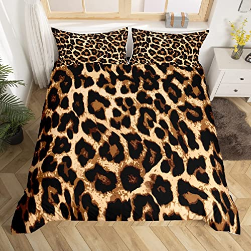 Leopard Drucken Bettbezug Set Gepard Drucken Bettwäsche Set 135x200cm Afrika Leopard Muster Dekorative Betten Set für Jungen Mädchen Kinder Jugendliche Schlafzimmer Dekor Luxus mit 1 Kissenbezug