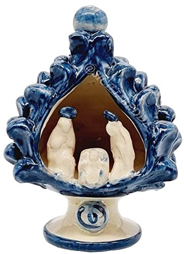 sicilia bedda - Presepe in Ceramica di Caltagirone - Realizzati interamente a Mano (Natività Pigna, Blu)