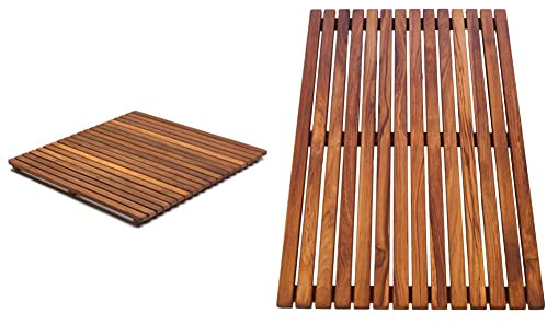 AsinoX TEK4A7171 Duschmatte aus Teakholz, Quadrat, 71 cm & TEK4A5080 Duschmatte aus Teakholz, Rechteck, 80 cm