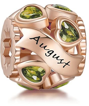NINGAN August Birthstone Charms Rose Gold 925 Sterling Silver Love Heart Bead for Charm Bracelets and Necklaces with 5A Cubic Zirconia, Birthday Gifts