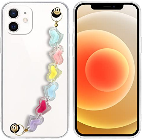 Cadorabo Hülle kompatibel mit Apple iPhone 12 Schutzhülle TPU Silikon Case Handschlaufen Design mit Perlen Slim Kratzfest Weiche Gummi mit Rundumschutz Case Hülle für iPhone 12 in Transparent