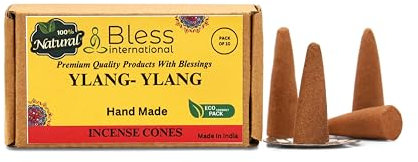 Bless International YLANG-YLANG Incense-Cones Handmade-Hand-Dipped Organic-Chemicals-Free for-Purification-Relaxation-Positivity-Yoga-Meditation The-Best-scents (10 Count)