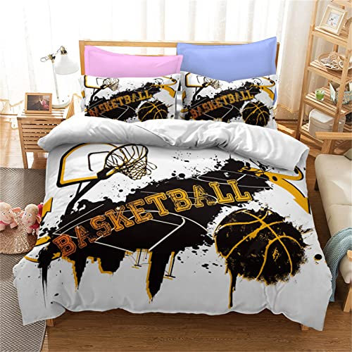pearlie Winter Bettwäsche 135x200 weißer Basketball Bettwäsche-Sets 3D Drucken Luftdurchlässiger Bettbezug + 2 Kissenbezug 80x80 cm mit Reißverschluss Geeignet für Kinder, Baby
