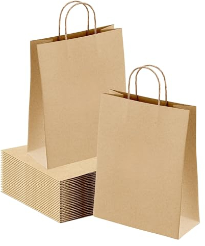 Lot 50 Sacs Papier Kraft Marron avec Anses 32x12x42cm - Sac pour Shopping Cadeaux Mariages