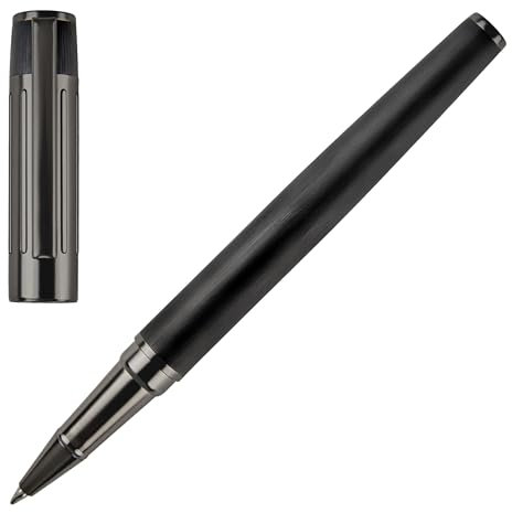 Hugo Boss Gear Ribs Tintenroller aus Messing und Aluminium in der Farbe Black, Länge: 13,8cm, Tintenfarbe: Schwarz, HSV3065A