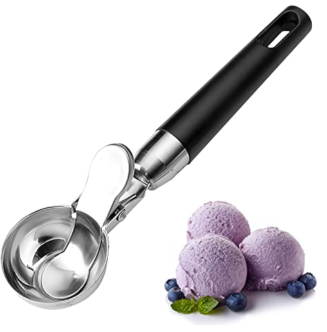 Eisportionierer Edelstahl Poliert, Eislöffel Portionierer mit Auslöser, Eisportionierer aus Edelstahl für Eiscreme, Plätzchen, Kuchen Teig, Melone, Kartoffelpüree (22x4,8 cm)