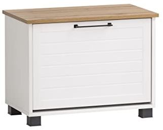 Schildmeyer Jelda Schuhbank 154745, matt weiß/Eiche Landhaus Dekor, 62 x 34,1 x 47,2 cm