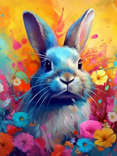 Bimkole DIY 5D Diamond Painting Kits Zubehör Bunter Hase, Tierblume Diamant Malerei Kit Voll Runde Bohrer Malen nach Zahlen Malerei Stickerei Kreuzstich Diamond Dekoration 30X40cm