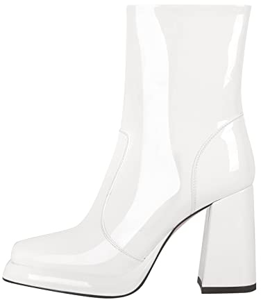 blingqueen Blockabsatz Stiefeletten Damen Ankle Boots Plateau Lack Weiß 36 EU