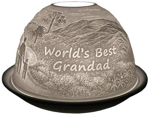 Cello Porzellan Teelichthalter Kuppel - World's Best Grandad Deko | Kuppelform mit 3D-Lichtmotiv und Botschaft; für Teelichter oder LED-Kerzen; Geschenk für Opa oder Grandad.