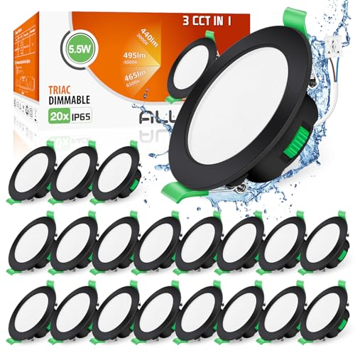 ALUSSO IP65 LED Einbaustrahler 230V Spots Schwarz Dimmbar Flach Deckenspots 5.5W Einbauleuchten Warmweiß Neutralweiß Kaltweiß Einbauspots Deckenstrahler für Badezimmer Wohnzimmer Küche, 20er Set