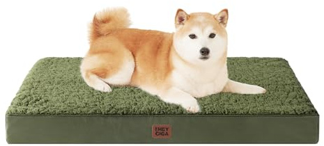 EHEYCIGA Orthopedic Washable Large Dog Bed, 91x69x9cm, Dark Green | Soft Fabric, Durable Oxford Fabric Lining, Supportive Foam Egg Trays, Non-slip Bottom, With Removable Cover, For Crate Mat