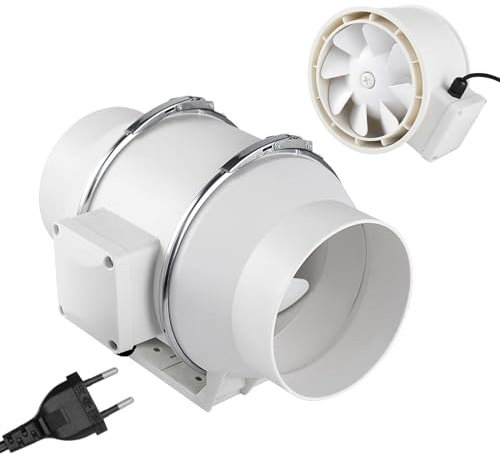 jackfru Ventilatore da 70 – 195 mm, in linea, per bagno, ufficio, sale di crescita (bianco, 120 mm)