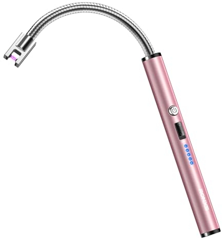 RONXS Electric Lighter, Candle Lighter Electric Type C Rechargeable Lighter with Battery Display, Longer Flexible Neck Windproof Plasma Arc Long Lighters for Candles Fireworks BBQ