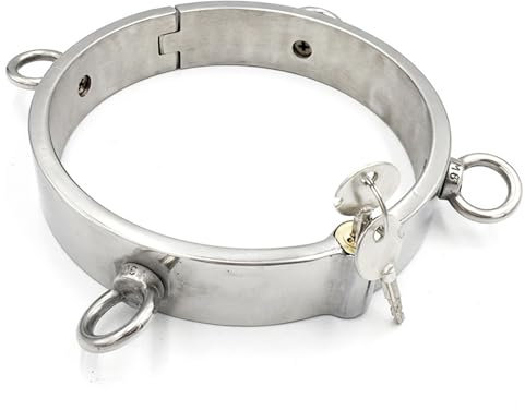 Hrekssi Edelstahl Abschließbar 4 Ösen Halsband SM Metall Halsreif/Halsfessel Sklave Hals Kragen Ring Cosplay BDSM Bondage Set Erwachsene Spiel Fesseln Sex Spielzeug für Paare Männer Frauen