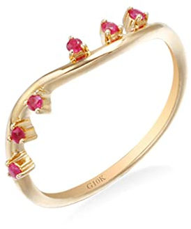 Lieson Verlobungsring Damen, Rotgold Ring Damen 585 14K Einfach Welle Design mit Ruby Partnerringe Rotgold Gr. 66 (21.0)