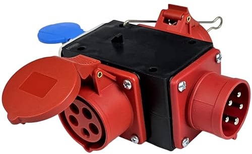 RoadEu - Adattatore industriale da 32A a 16A – Distributore di corrente con uscite CEE e Schuko – Distributore portatile da 380V e 230V – Spina CEE 32A e 2x 16A, Ciabatta Elettrica