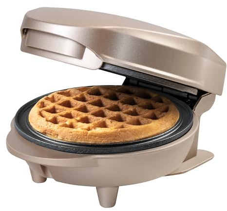 Bestron Mini-Waffeleisen für klassische Waffeln, kleiner Waffelmaker mit Antihaftbeschichtung, für Kindergeburtstage, Familienfeiern, Ostern oder Weihnachten, Satin Collection, Farbe: Hellbeige