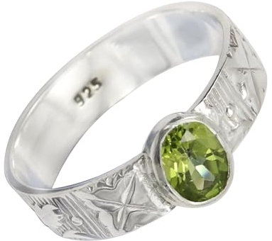 SILVERNROCK Peridot Edelstein-Bandring für Herren und Damen alle Größen Geschenkartikel 925 Sterlingsilber-Ring handgefertigter Schmuck ERG-117B_71 (22.6)