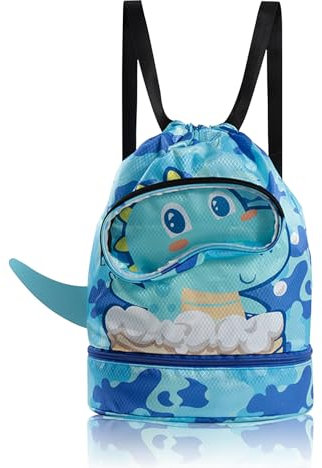 AffeGifts Schwimmtasche kinder mädchen, Mochila cuerdas infantil, mochila piscina niña separación seca y húmeda mochila piscina niño gimnasio deportivo PE bolsa cuerdas impermeable exclusivo(Azul)