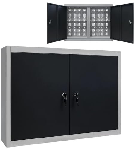 Rantry Wandmontierter Werkzeugschrank Industriestil Metall Grau und Schwarz Hängender Aufbewahrungsschrank Wand Organizer Einheit Schrank für Küche und Wohnzimmer Innenaufbewahrung Möbel 4182