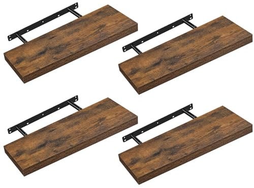 VASAGLE Wandregal, 4er Set, Schweberegal, Regalbrett, 20 x 60 x 3,8 cm, Wandboard für Bilderrahmen, Deko, Regal für Wohnzimmer, Arbeitszimmer, Küche, vintagebraun LWS075B01