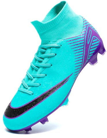 Unitysow Scarpe da Calcio Uomo all'aperto High Top Spikes Tacchetti Professionale Scarpe da Allenamento Leggero Antiscivolo Scarpe da Calcetto,T2462 Ciano,39 EU