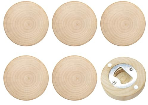 Lot de 6 décapsuleurs ronds en bois pour réfrigérateur - Ouvre-canettes de bière - Outil de cuisine - Petit décapsuleur rond
