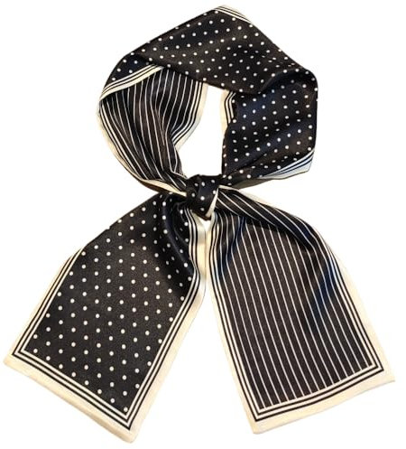 GIMIRO Satin Seidenschal Doppelschichten 150 x 16cm Krawatte Blumen Taillengürtel für Blazer, Mantel, Kleid (49# Polka Stripe Black)