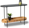möbelando Konsole >Jason 3< in Glas, Metall schwarz, Mangoholz massiv - 107x78x36cm (BxHxT)
