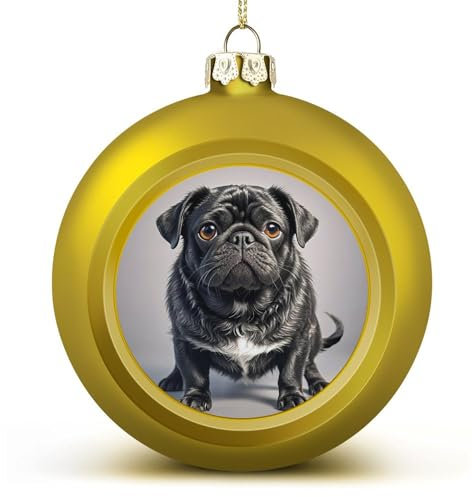 Weihnachtskugeln, niedlicher schwarzer Mops-Aufdruck, Weihnachtsbaumschmuck, hängende Kugel für Urlaub, Party, Dekoration, 2 Stück
