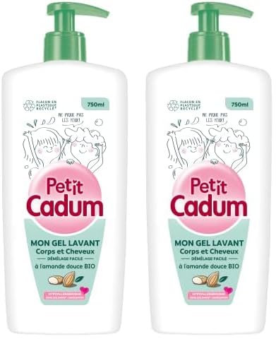 Petit Cadum Gel Lavant Corps et Cheveux Démêlage Facile à l'Amande Douce Bio, 750 ml (Lot de 2)