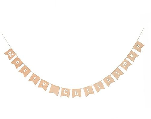 Blausky “Merry Christmas”Wimpel Girlande,Weihnachten Banner,Leinen Merry Christmas Girlande,Weihnachtsbanner Outdoor Indoor,Hängende Weihnachtsdekoration,Buchstaben Bunting Banner,Weiß A,3.64m