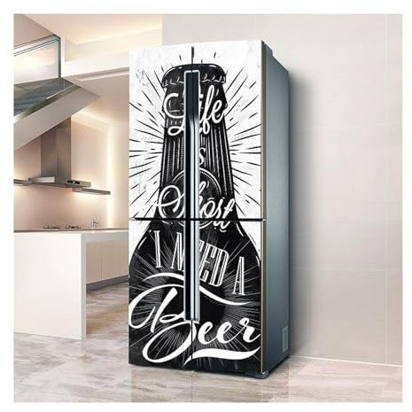 SFQEVHRZ Fridge Stickers, Fridge Sticker Full Covering Door Fridge Covers Skins Wall Stickers for Kitchen Decal, Life Short Beer Black and White(L: 100x180 cm)
