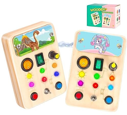 2 PACK montessori spielzeug busy board ab 1 jahr Activity Board Holzspielzeug mit LED Lichtschalter Motorikspielzeug Sensorik Spielzeug Lernspielzeug für Baby Kleinkinder Jungen Mädchen ab 1 2 3 Jahre