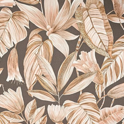 SOPHIE LAURENCE Brown Beige Floral Textured Vinyl Wallpaper | Paste The Wall Washable Strippable for Living Room, Bedroom, Office, Straight Match Slightly Imperfect (Full Roll)