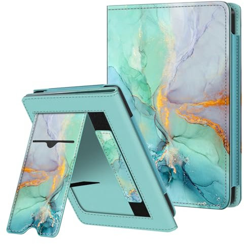 FINTIE Étui Compatible avec 6” Kobo Clara Colour/BW 2024 et Kobo Clara 2E 2022 - Coque Liseuse Housse avec Béquille, Fente pour Carte et Dragonne, Marbre Émeraude