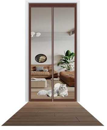 Moustiquaire Pour Porte Fenetre 115 x 210 cm Maille Ultrarésistante Moustiquaire Magnétique Kit D'Installation Complet Maintient L'Air Frais À L'Intérieur, ‎Marron