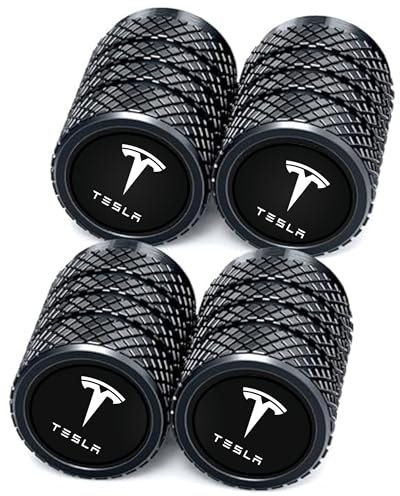 4 pcs Car Tyre Valve Dust Caps Compatible with Te-sla Model 3, S, X, Y Accessories, Leakproof Corrosion Resistant Tyre Valve Caps Compatible with Te-sla Model Y Car Accessories, Black