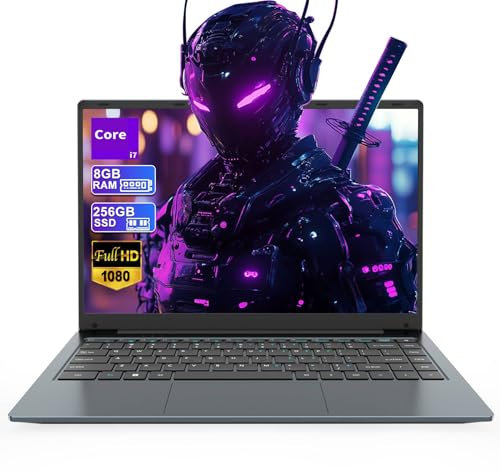 PINSTONE Ordinateur Portable Core i7 (Up to 3,1 GHz) 14,1 Pouces FHD IPS Computer 8Go RAM 256Go SSD Laptop PC WiFi5 Bluetooth4.2 USB3.0 * 3 PC Portable Interface Ethernet Port HDMI durée 4500 MAH