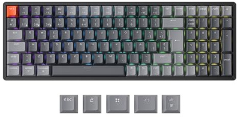 Keychron K4 QMK Teclado Mecánico Inalámbrico, Diseño de 96% con Interruptores Rojos Hot-Swappable, Retroiluminación LED RGB y Recargable, Bluetooth 5.2 para Mac/Windows/Linux, ES Layout-Versión 3