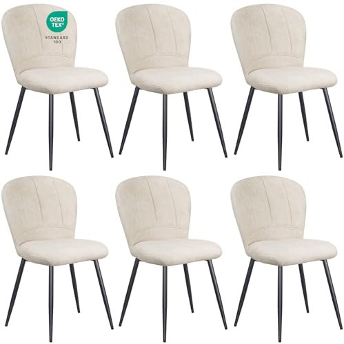WAFTING Esszimmerstühle 6er Set, Plüsch Chenille Farbric schalenförmiger Esszimmerstuhl, und Metallbeine, Moderner Komfort für Heim & Büro, Beige