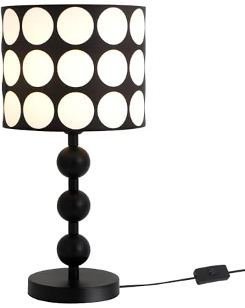 YLTLINK Moderne Tischlampe Schwarz-Weiß Punkte, E27 Fassung Kugelsäule, Nachttischlampe Wohnzimmer Büro, Nordisches Design mit Kabelschalter