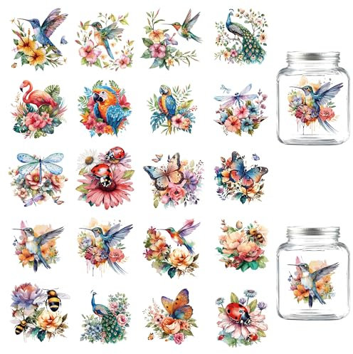 UV DTF Cup Wrap Stickers - 20 Sheets Vintage Birds Rub On Decals Birds Butterfly Flowers Bee Wrap Stickers for 16 Oz Glass Cup Water Bottle Transfer Sticker DIY Furniture Crafts Decals Gifts