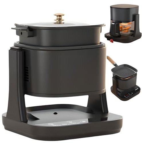 3 in 1 Air Fryer with Multi Function, 1350W Electric Air Fryer, 5.5 Air Fryer & 1.5L Grill Pan & 3L Hotpot, Adjustable Temperature, Timer, Transparent Bowl for Family & Party Use Black