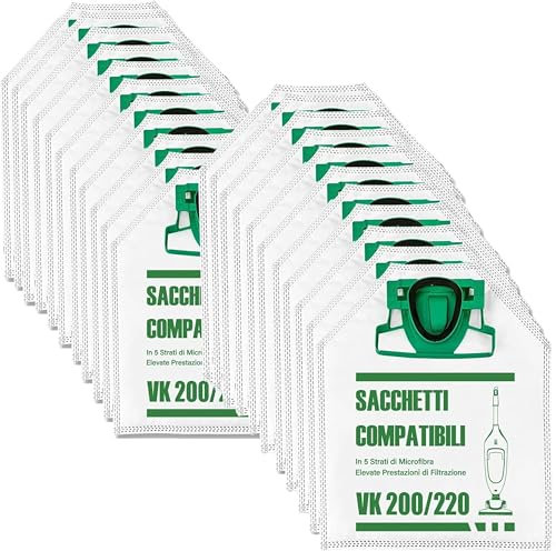 18 Sacchetti Compatibili Folletto VK 200 e 220S | Microfibra 5 Strati | Massima Filtrazione Polveri | Extra Resistenza | 3 Anni di Utilizzo