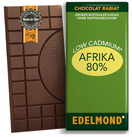 Edelmond Bio Bitterschokolade Afrika 80%, Baobab & Fruchtpulpe, Tafel | Grob gewalzte Bio- mit Fruchtpulpe, Low Cadmium geprüft, fruchtig-herb, vegan und handgemacht, Edelmond Chocolatiers