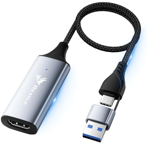 Reagle Video Grabber 4K HDMI Capture Card USB-A/C OBS Streaming, 1080p@60Hz Full HD Aufnahme, USB 3.2, Plug & Play, für PC,Kamera, Konsole,Vlogging